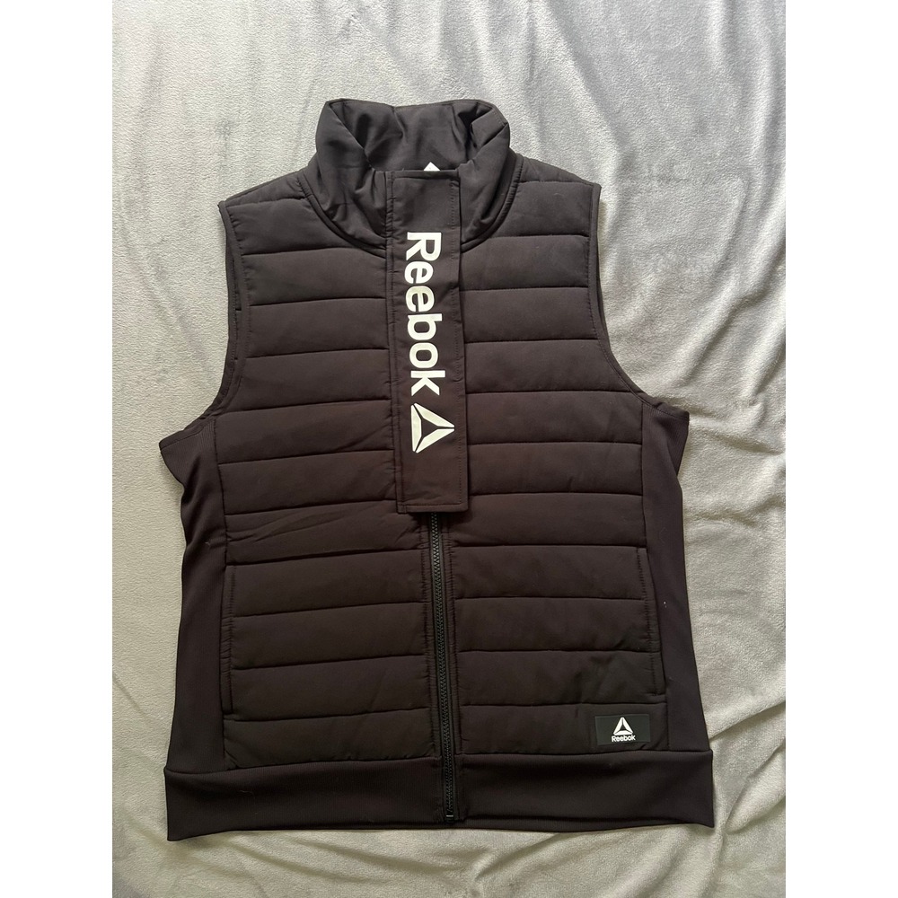 Reebok Womens Black Puffer Vest Quilted Full Zip Logo REW22DW0101 Size M